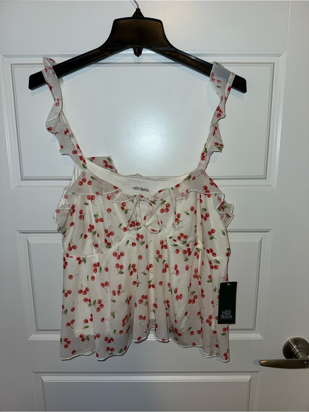 wild fable White Cherry Print Ruffle Strap Cami